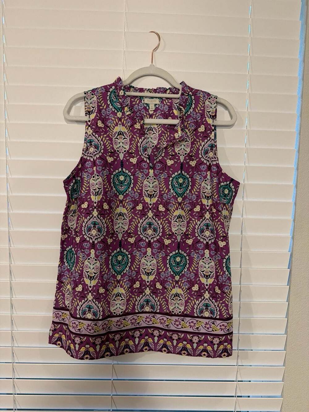 Talbots Purple Ruffle Trim Sleeveless Top, Size Medium